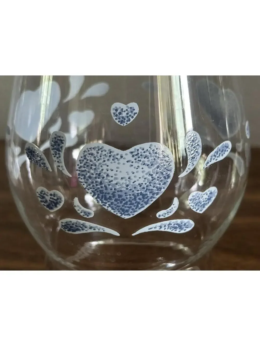 Glass Chimney Hurricane Lantern Globe - Blue Hearts Beaded Rim 3